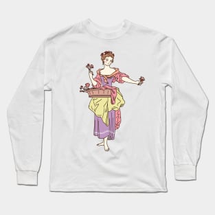 Cute and colorful drawing of an 18th century flower girl Long Sleeve T-Shirt
